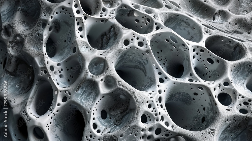 Porous material with surface holes: scientific and chemical concept background illustration, texture of permeable material for research and education Porous material with surface holes: scientific and chemical concept background illustration, texture of permeable material for research and education
