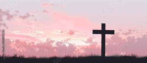 A holy cross standing tall against a vibrant sunset, a symbol of faith and divine presence