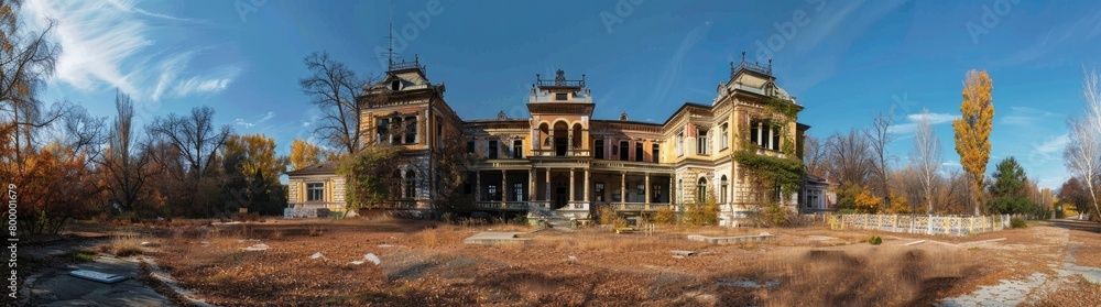 Old abandoned mansion, and a sunny day