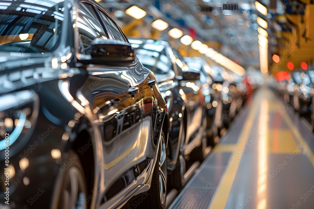 Busy factory assembly line for modern cars in mass production. Concept Factory Automation, Automotive Industry, Mass Production, Assembly Line Efficiency, Modern Manufacturing Busy factory assembly line for modern cars in mass production. Concept Factory Automation, Automotive Industry, Mass Production, Assembly Line Efficiency, Modern Manufacturing