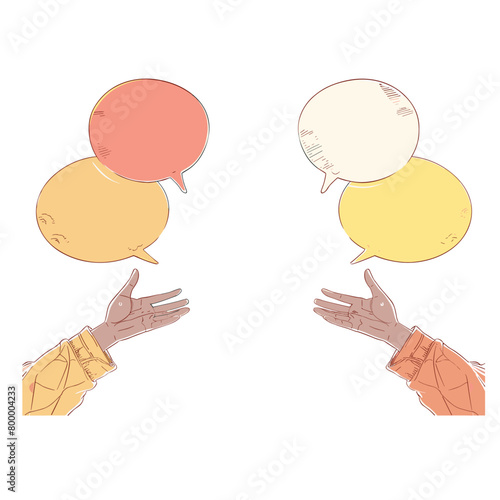 Two hands reaching out with speech bubbles, ready to communicate