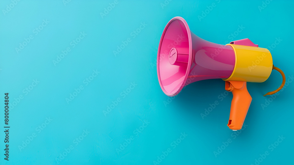 An illustration of a vibrant megaphone on a blue background symbolizing digital marketing, with ample copy space for advertising content