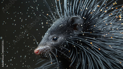 A close up photo of a porcupine with it's quills on end photo