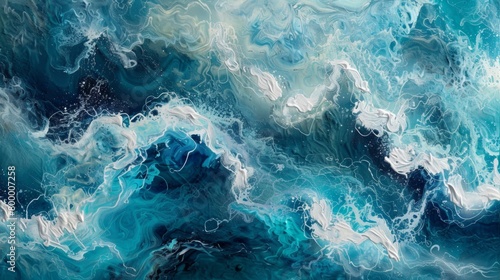 Ocean waves texture, swirling foam, deep blues and turquoise