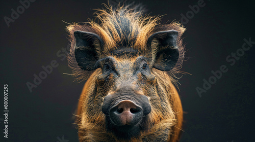 A close up photo of a wild boar with a dark background photo