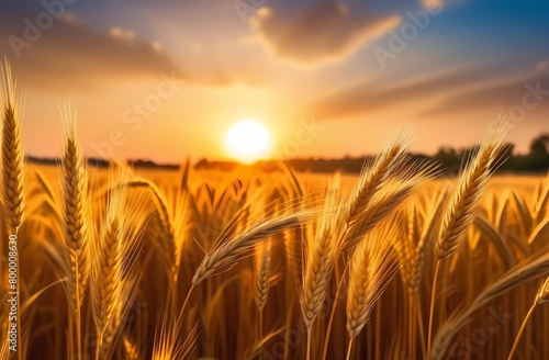 Realistic wallpaper for Baisakhi festival with a field of golden wheat at sunset. Spikes illuminated by the sun.