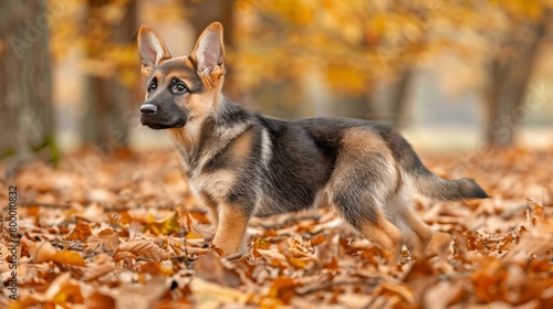 Majestic german shepherd puppy standing alert in field, a loyal guardian in nature s embrace photo