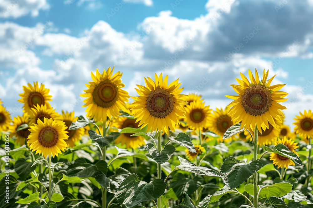 Field of sunflowers rustling under whispering winds.
