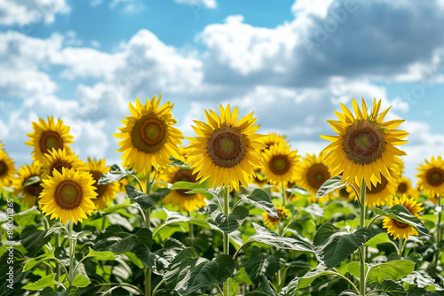 Field of sunflowers rustling under whispering winds.
