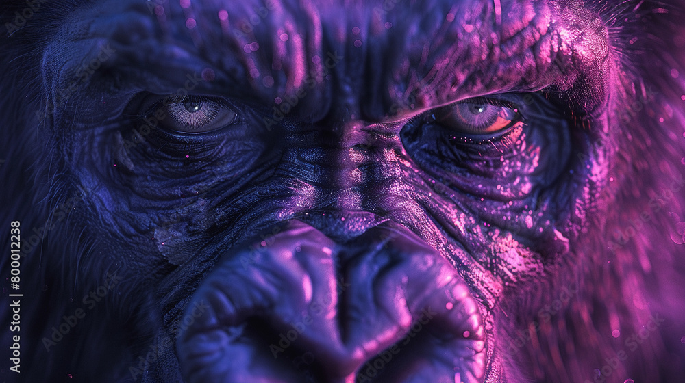 A gorilla staring at you with glowing purple eyes A gorilla staring at you with glowing purple eyes