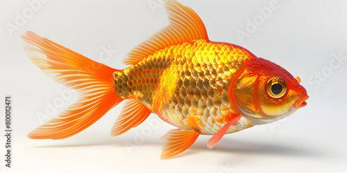 Orange goldfish isolated on white background close up.
