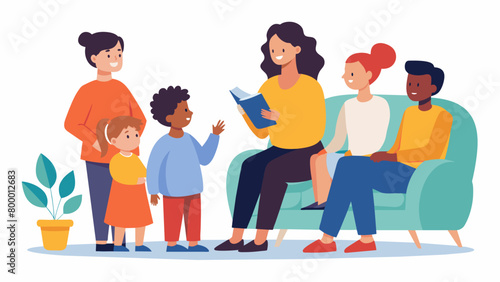 A the conducting a group session for parents discussing the importance of selfcare and setting boundaries while caring for a neurodivergent family. Vector illustration