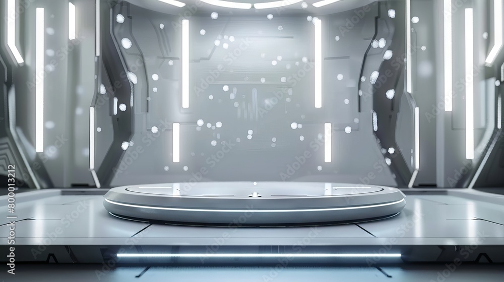 Futuristic mech style white podium for technology product display and advertising background - 3d render of sleek presentation platform with modern design Futuristic mech style white podium for technology product display and advertising background - 3d render of sleek presentation platform with modern design
