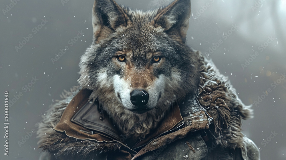 A portrait of a wolf wearing a fur coat A portrait of a wolf wearing a fur coat
