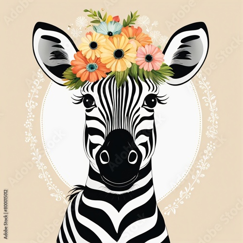 Floral Baby Zebra Nursery Illustration Generative AI Illustration 
