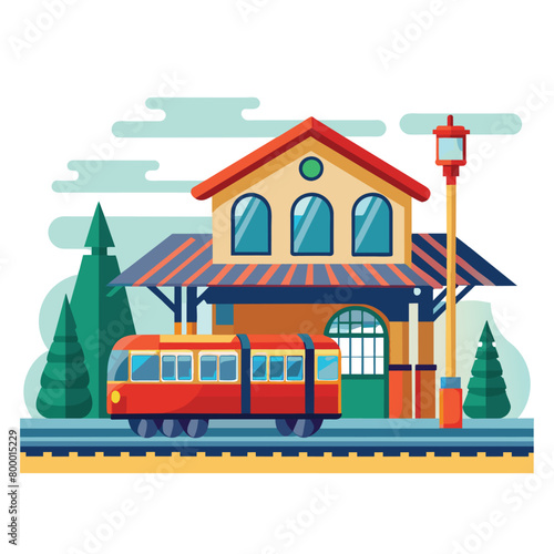 colorful illustration of train station