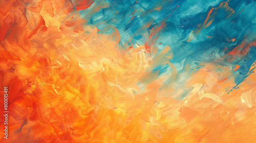 Sunset-inspired gouache wallpaper with vibrant orange and cool blue strokes. photo
