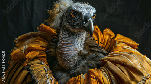A vulture wearing an Elizabethan ruff collar