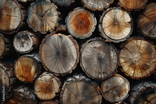 A cluster of cut logs neatly arranged side by side  creating a rustic and natural display of stacked wood.