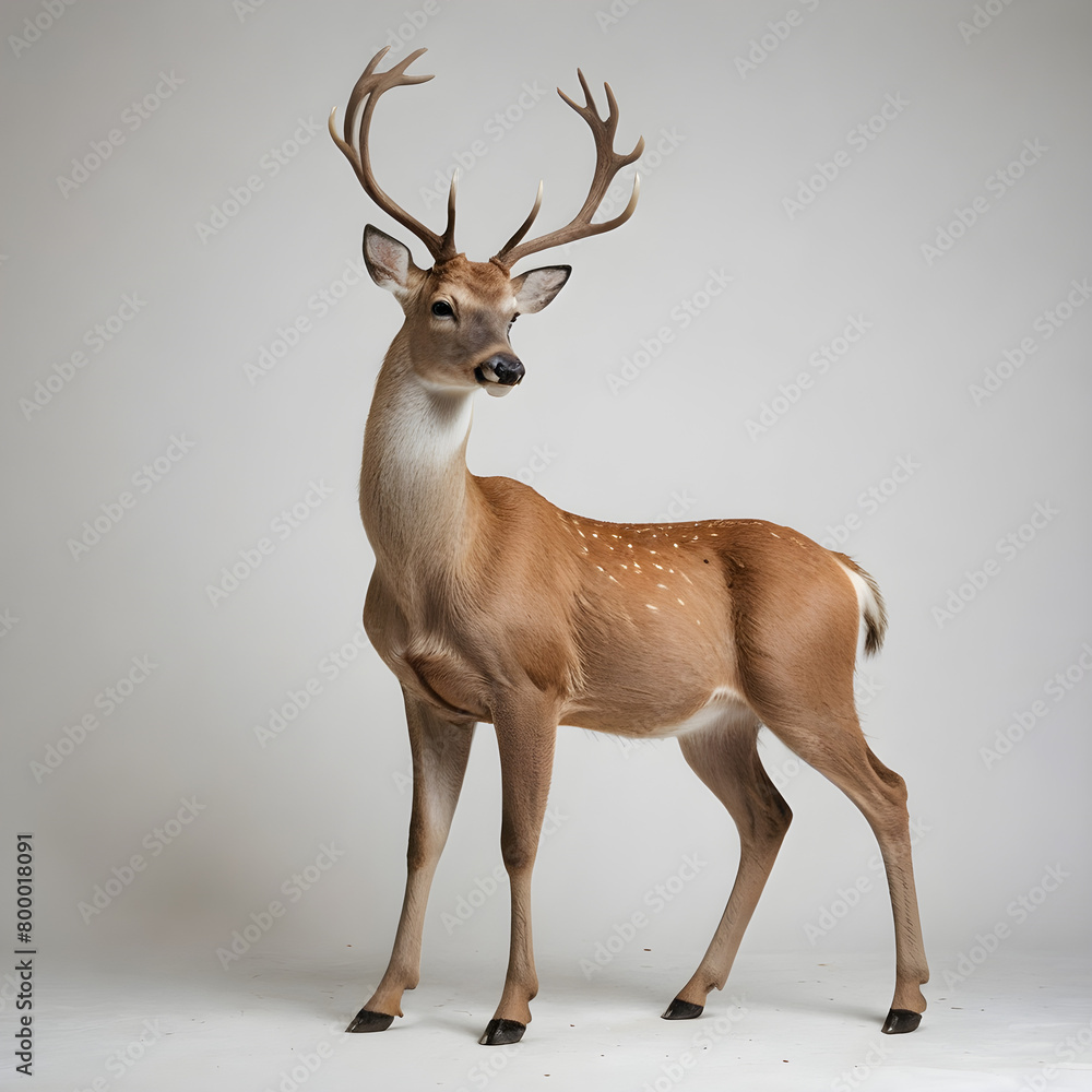 Fototapeta premium A deer with antlers standing on a white background