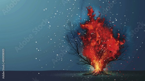 Mystical campfire surrounded by trees, a creative blend of nature and digital art