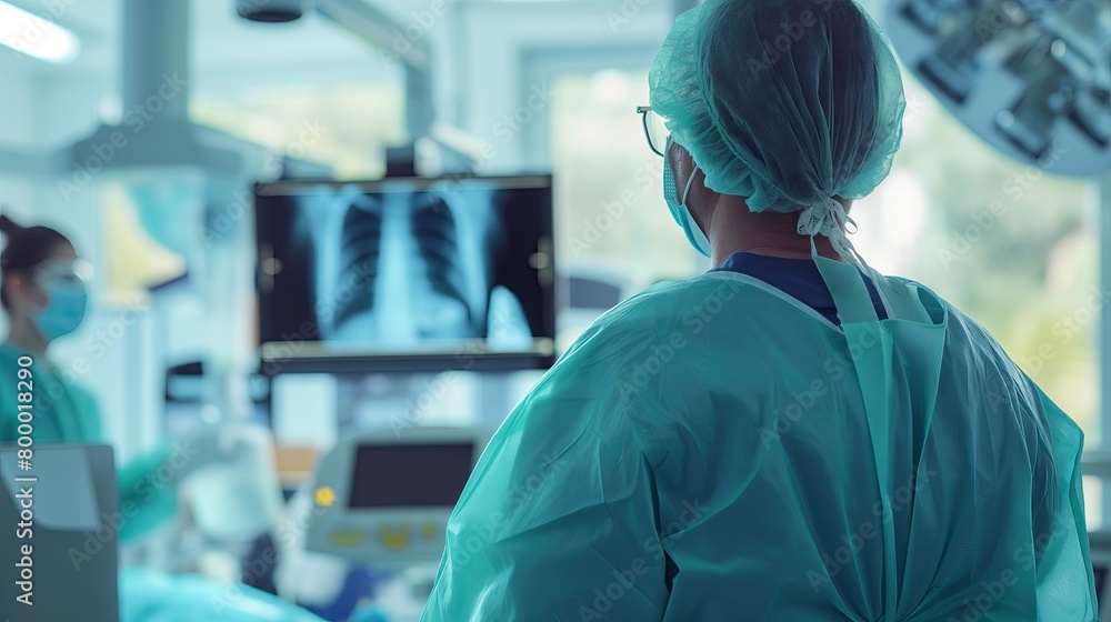 Experienced radiologist reviewing a series of X-ray films, examining skeletal structure for diagnostic purposes in a medical facility.. Experienced radiologist reviewing a series of X-ray films, examining skeletal structure for diagnostic purposes in a medical facility..