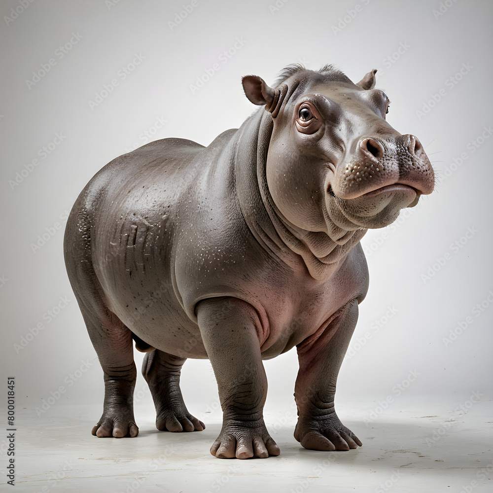 Obraz premium A small hippo is standing on a white surface