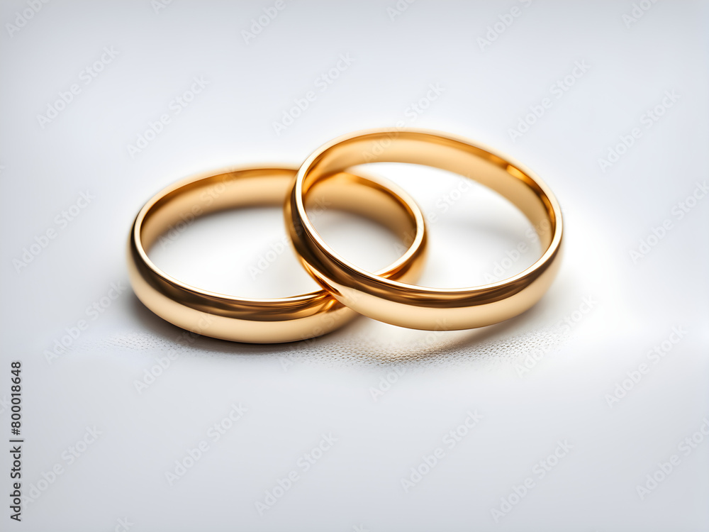A pair of gold wedding rings, set against a solid color background, with concepts of love and marriage, Valentine's Day A pair of gold wedding rings, set against a solid color background, with concepts of love and marriage, Valentine's Day