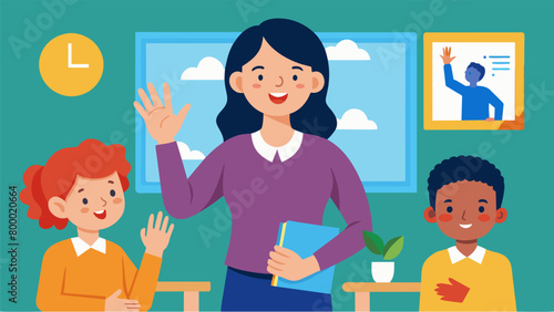 A teacher incorporating sign language into their lessons to make them more accessible for their autistic students.. Vector illustration