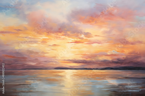 Serene Sunset Calm, abstract landscape art, painting background, wallpaper, generative ai © Niko