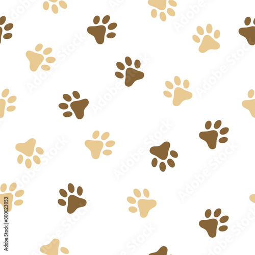 Dog, cat paw seamless pattern vector illustration. Animal, pet, wallpaper, white background