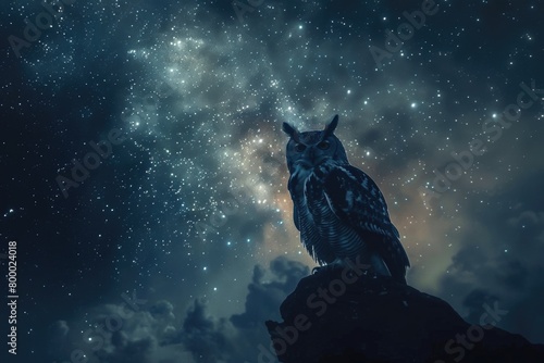 Owl Perched in Starlit Twilight
