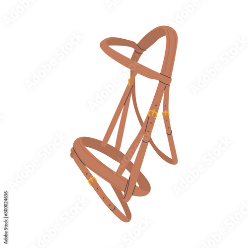 Horse Bridle. Headcollar for horseback riding and training. Stables equipment. Equestrian leather tack. Equine sports. Accessories for horse care. Vector illustration color flat hand drawn isolated.