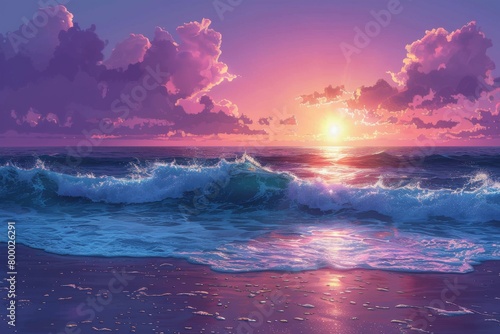 Beautiful seascape. Sunset over the sea. 3d render