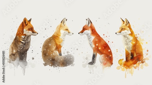 Watercolor Constellation Animals on Dark Background  Stars  Bears  and Foxes