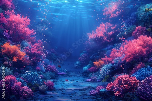Underwater scene with coral reef and fish. 3d render.