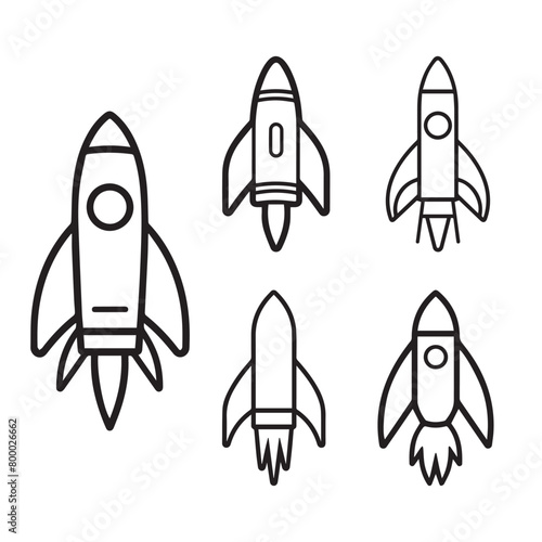 Rocket icon set. Black Rocket icon set on white background. Vector illustration