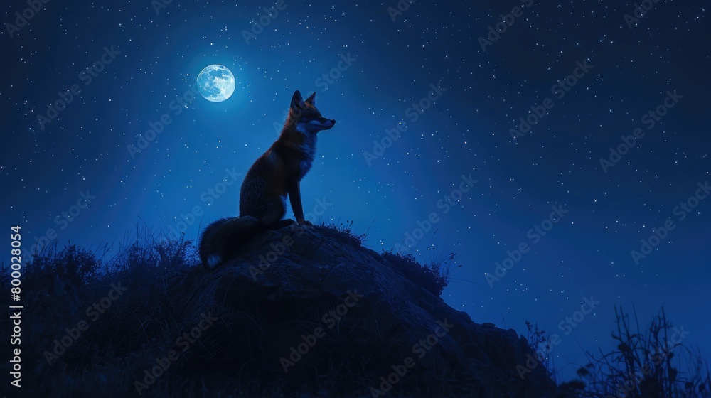 Fox Silhouette under a Twinkling Starry Sky