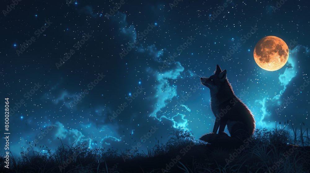 Fox Silhouette under a Twinkling Starry Sky Fox Silhouette under a Twinkling Starry Sky