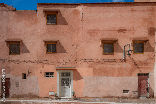 The front of a typical building, inside the Medina, Marrakesh, Morocco.