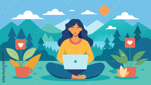 A woman attending a digital detox retreat surrounded by nature and engaging in activities that promote selfreflection and selfcare..