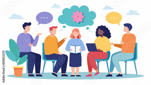 A support group for neurodivergent individuals led by a the trained in CBT using group exercises and discussions to address common challenges.. Vector illustration