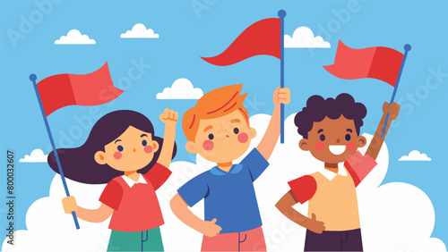 With every step these children wave their flags higher and higher spreading the patriotic spirit throughout the parade.. Vector illustration