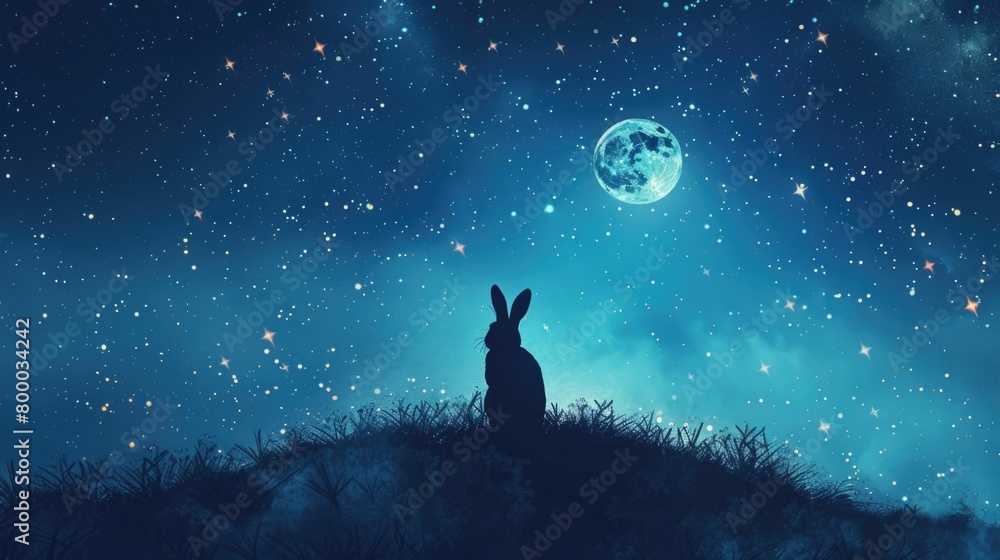 Moon and Stars Watch Over a Silhouetted Rabbit Moon and Stars Watch Over a Silhouetted Rabbit