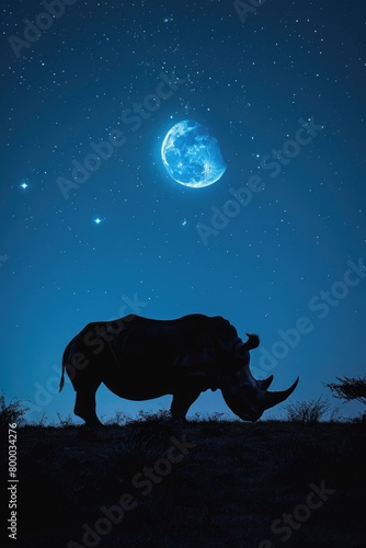 Rhinoceros Silhouette Under a Star-Scattered Sky