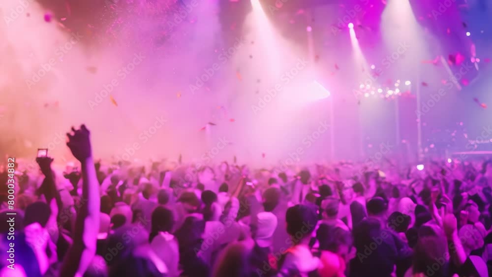A massive crowd of people at a concert, celebrating with confetti-filled air, A confetti storm during a music concert A massive crowd of people at a concert, celebrating with confetti-filled air, A confetti storm during a music concert