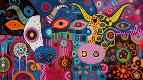 Colorful abstract and animal-inspired patterns, blending fantasy with vibrant artistry.