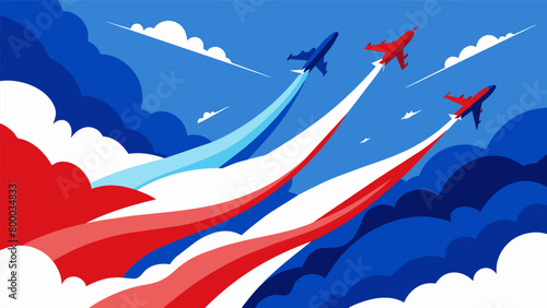 The sky becomes a canvas for the jets to paint with their vibrant red white and blue smoke trails symbolizing the spirit of independence.. Vector illustration