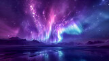 A glorious aurora of crystalblue particles bathes the night sky bursting from a deep magenta nebula in bright flashes of light.