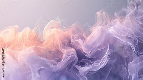 A subtle smoke texture in shades of lavender and soft peach gracefully diffusing across a light gray background photo